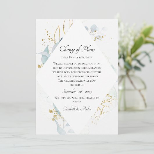 Invitation Elegant Bleu Or Aquarelle Mariage (Debout devant)