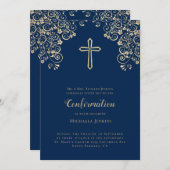 Invitation Élégant Bleu Or Bible Verse Confirmation (Devant / Derrière)