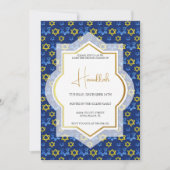 Invitation Élégant Bleu Or Étoiles De David Aquarelle (Devant)