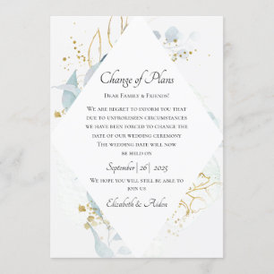 Invitation Élégant Bleu Or (Imitation) Aquarelle Mariage