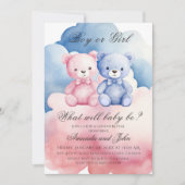 Invitation Élégant Bleu ou Rose Ours Révélation de genre (Devant)