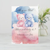 Invitation Élégant Bleu ou Rose Ours Révélation de genre (Debout devant)