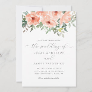 Invitation Elégant Bleu Peony et vert Floral