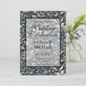 Invitation Elégant bleu poussiéreux argent blanc gris gris fl (Debout devant)