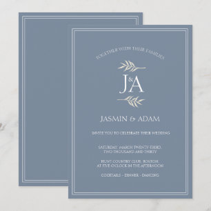 Invitation Élégant Bleu Poussiéreux Classique Initiales Maria