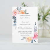 Invitation élégant bleu poussiéreux et mariage rose rose (Debout devant)