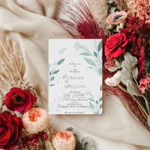 Invitation Élégant Bleu Poussiéreux Eucalyptus Bleu Canard Fl