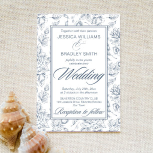 Invitation Elégant bleu poussiéreux rose motif mariage