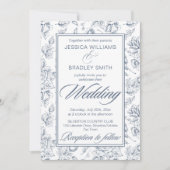 Invitation Elégant bleu poussiéreux rose motif mariage (Devant)