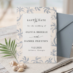 Invitation Élégant Bleu Poussiéreux Tropical Toile Coastal En