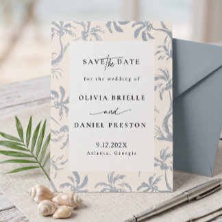 Invitation Élégant Bleu Poussiéreux Tropical Toile Coastal En