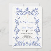 Invitation Élégant bleu Première Sainte Communion (Devant)