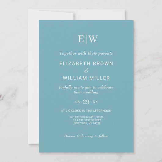 Invitation Élégant bleu rétro simple avec Mariage Monogram (Devant)