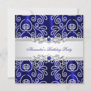 Invitation Élégant bleu roi marine dentelle diamant superposi