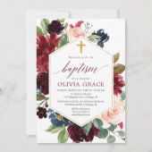 Invitation Elégant bleu rose bordeaux marine fille baptême (Devant)