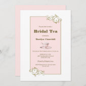 Invitation Elégant Bleu rose et or Simple Thé nuptial (Devant / Derrière)