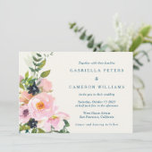 Invitation Elégant bleu rose Floral Aquarelle Mariage moderne (Debout devant)