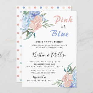 Invitation Élégant bleu rose Floral Baby shower de révélation