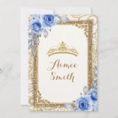 Invitation Elégant bleu Rose Floral Gold Mis Quince (Dos)