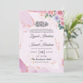 Invitation Elégant bleu rose Floral musulman musulman Mariage (Debout devant)