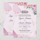 Invitation Elégant bleu rose Floral musulman musulman Mariage (Devant / Derrière)