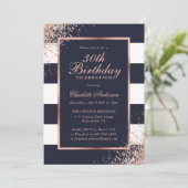 Invitation Elégant bleu Rose Gold Confetti 30e anniversaire (Debout devant)