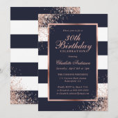 Invitation Elégant bleu Rose Gold Confetti 30e anniversaire (Devant / Derrière)