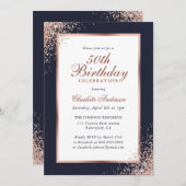 Invitation Elégant bleu Rose Gold Confetti 50e anniversaire (Devant / Derrière)