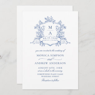 Invitation Elégant Bleu Rose Jardin Floral Mariage