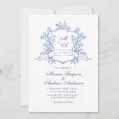 Invitation Elégant Bleu Rose Jardin Floral Mariage (Devant)