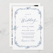 Invitation Elégant bleu Rose jardin mariage code QR (Devant / Derrière)