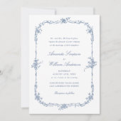 Invitation Elégant bleu Rose jardin mariage code QR (Devant)