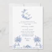 Invitation Elégant bleu Rose jardin mariage code QR (Devant)