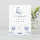 Invitation Elégant bleu Rose jardin mariage code QR (Debout devant)