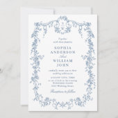 Invitation Elégant bleu Rose jardin mariage code QR (Devant)