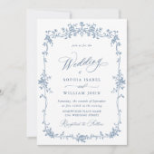 Invitation Elégant bleu Rose jardin mariage code QR (Devant)