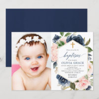 Elégant bleu rose marine fille baptême photo flora