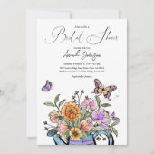 Invitation Élégant Bleu rose Orange Papillon de jardin Floral (Devant)