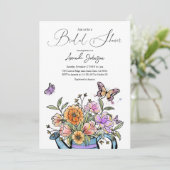 Invitation Élégant Bleu rose Orange Papillon de jardin Floral (Debout devant)