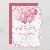 Invitation Elégant bleu rose Parties scintillant glam ballons (Devant / Derrière)