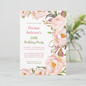 Invitation Elégant Bleu rose Peony 30e anniversaire (Debout devant)