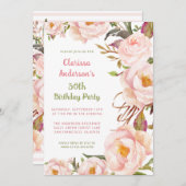 Invitation Elégant Bleu rose Peony 30e anniversaire (Devant / Derrière)