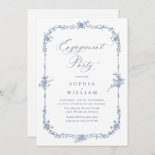 Invitation Élégant Bleu Rose Toile ENGAGEMENT PARTI