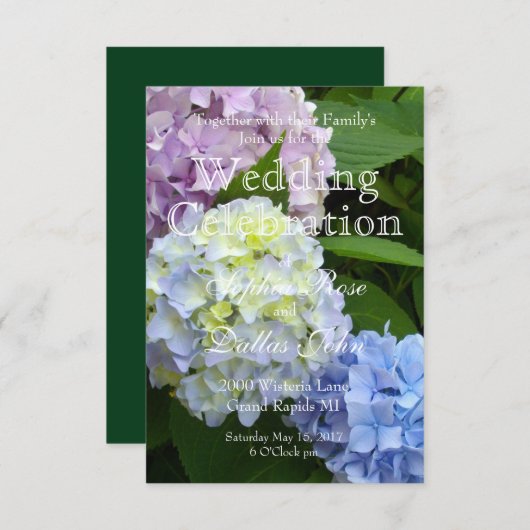 Invitation Élégant bleu rose violet mariage Hydrangea (Devant / Derrière)