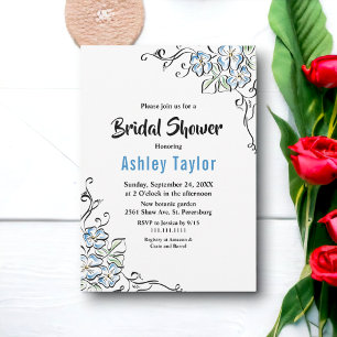 Invitation Elégant bleu rustique Rose Fête des mariées floral