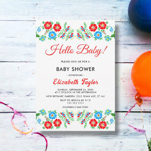Invitation Elégant bleu rustique Roses rouges Baby shower Flo