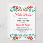 Invitation Elégant bleu rustique Roses rouges Baby shower Flo (Devant)