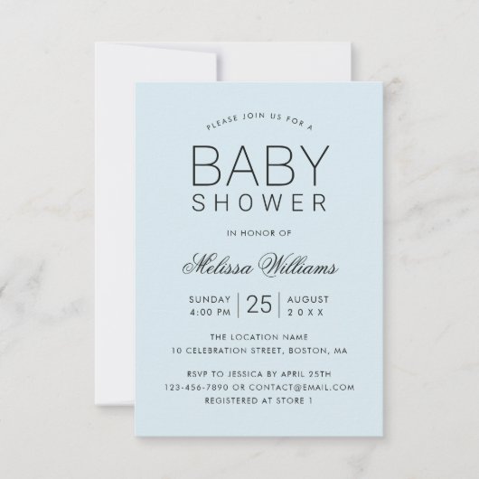 Invitation Elégant Bleu Simple Moderne Baby shower garçon (Devant)