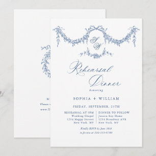 Invitation Elégant Bleu Toile Français Jardin Répétition Dîne