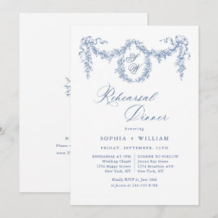 Invitation Elégant Bleu Toile Français Jardin Répétition Dîne